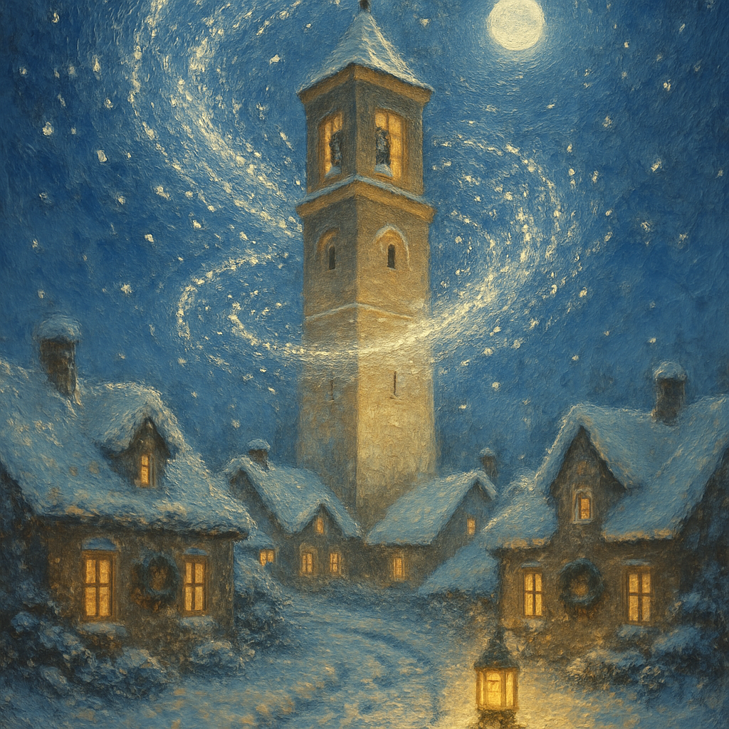 The Quiet Bell Tower Snowfall Spiral Painting by numbers kit