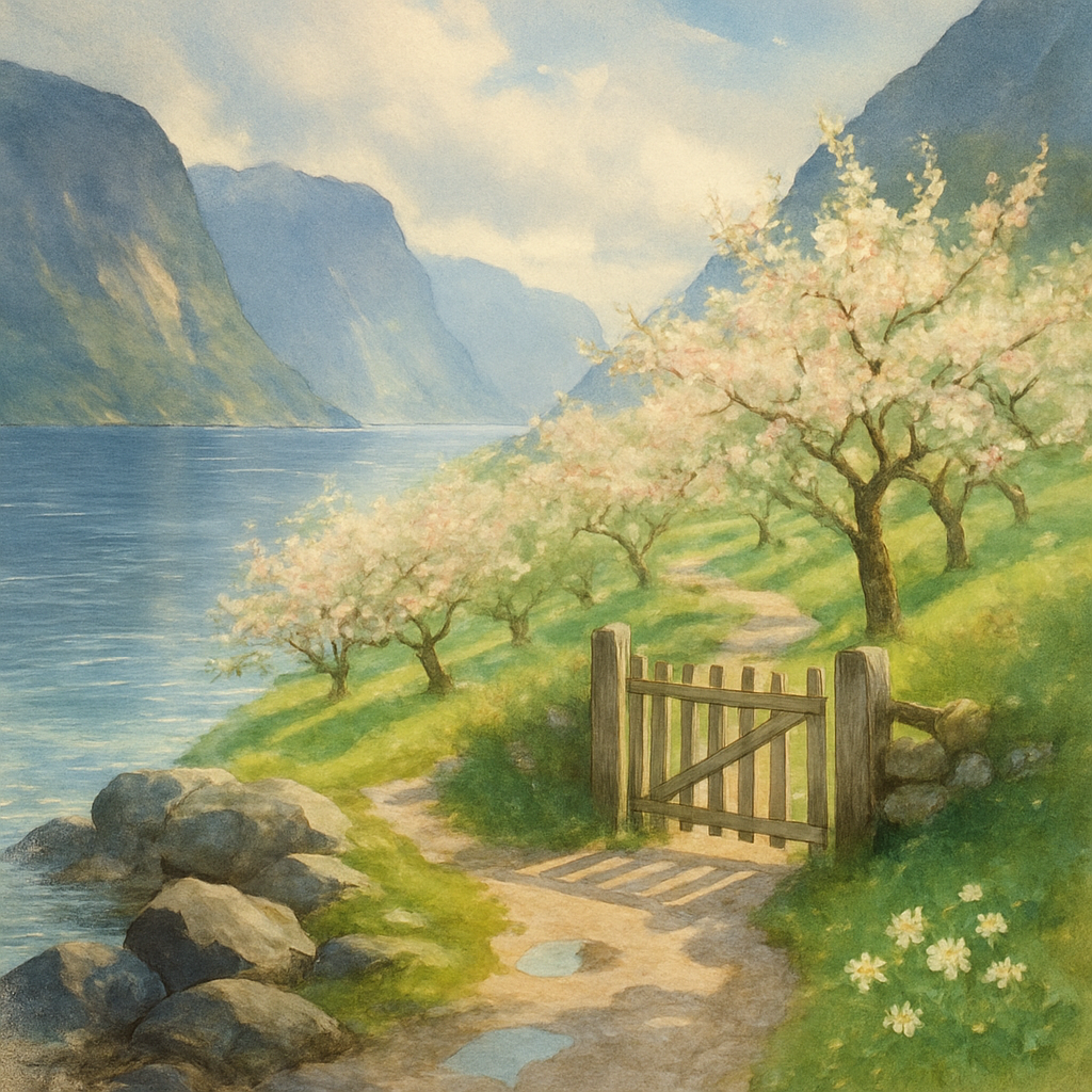 Sunlit Fjord Orchard After The Spring Rain DIY paint by numbers