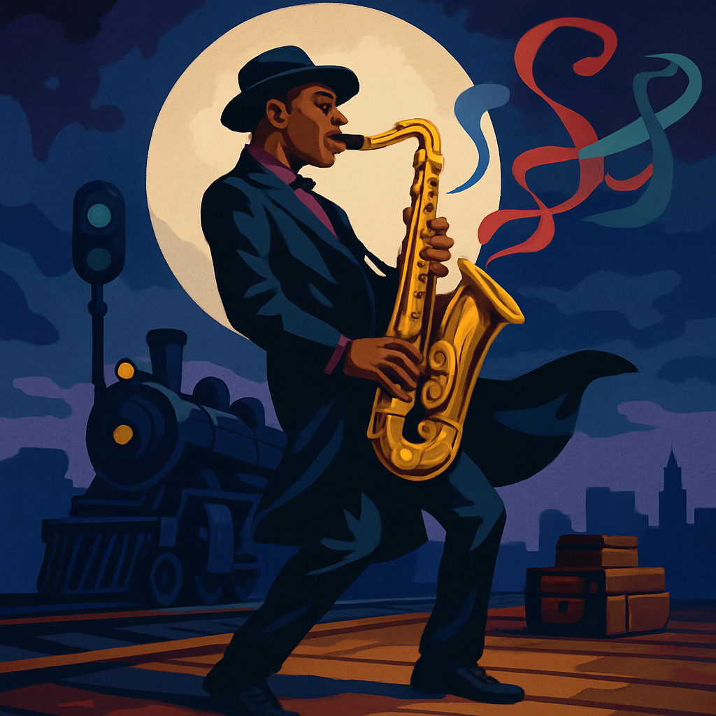 Midnight Rail Yard Jazz Session Number painting