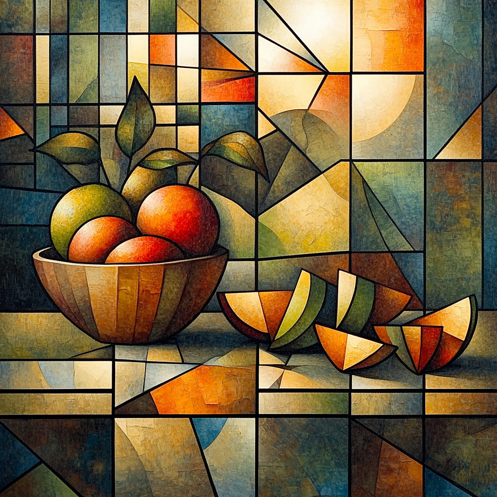 Pablo Picasso Inspired Prismatic Orchard Still Life paint by color