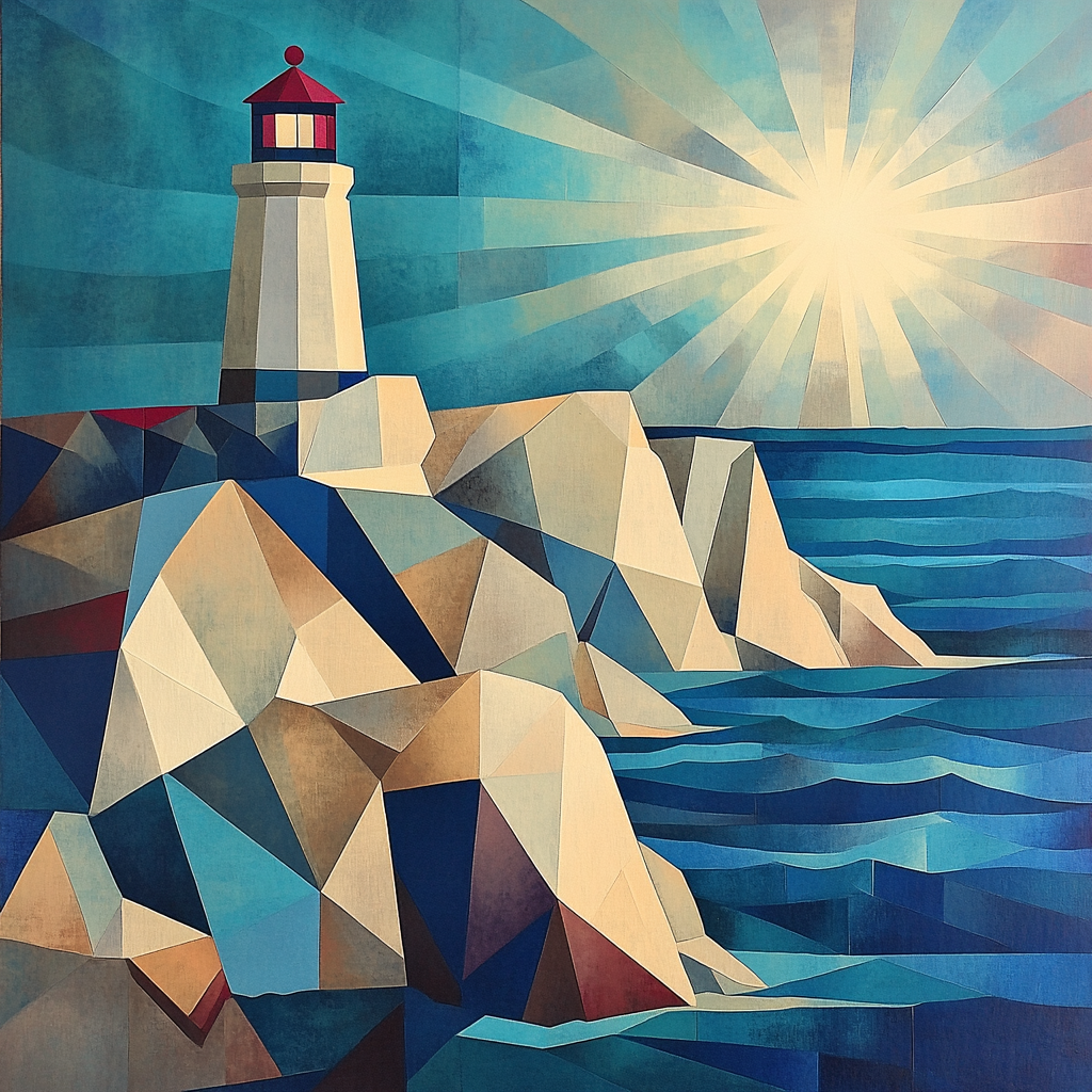 Pablo Picasso Inspired Cubist Coastal Cliff And Lighthouse Symbol Paint by numbers kits