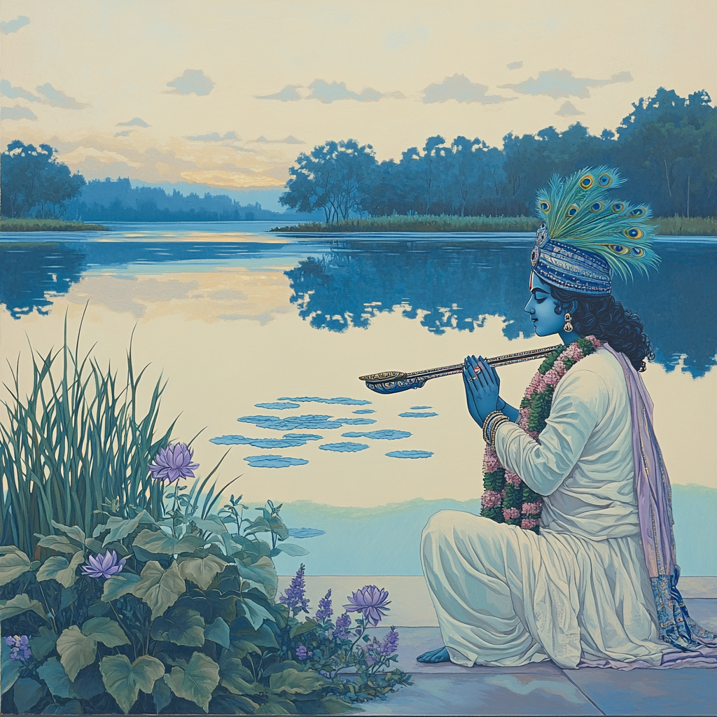 Krishna And The Mirror Lake Of Many Flutes Number painting