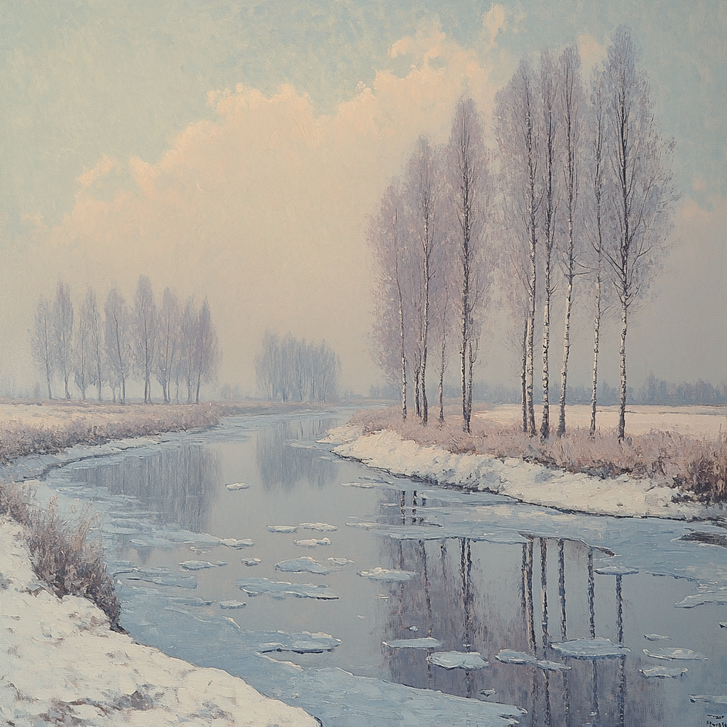 Claude Monet Inspired Thawing Canal Under Pearl Gray Sky painting number kit