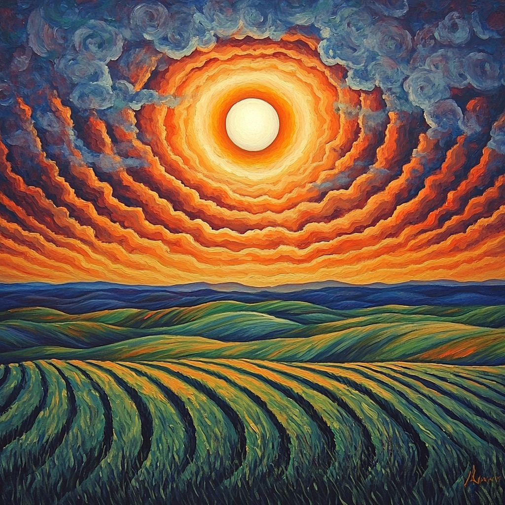 Edvard Munch Inspired Eclipse Glow Over Trembling Fields paint by color