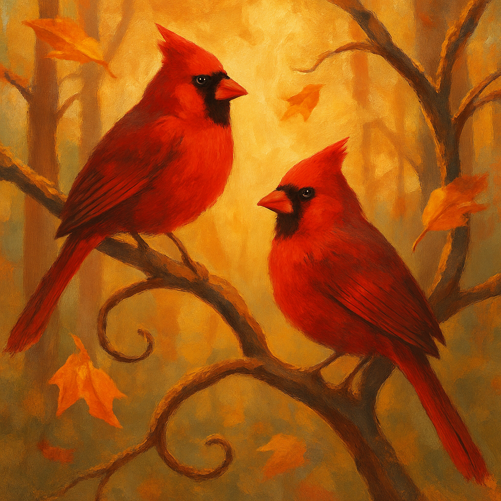 Autumn Windowlight Cardinals On Maple Branches Number painting
