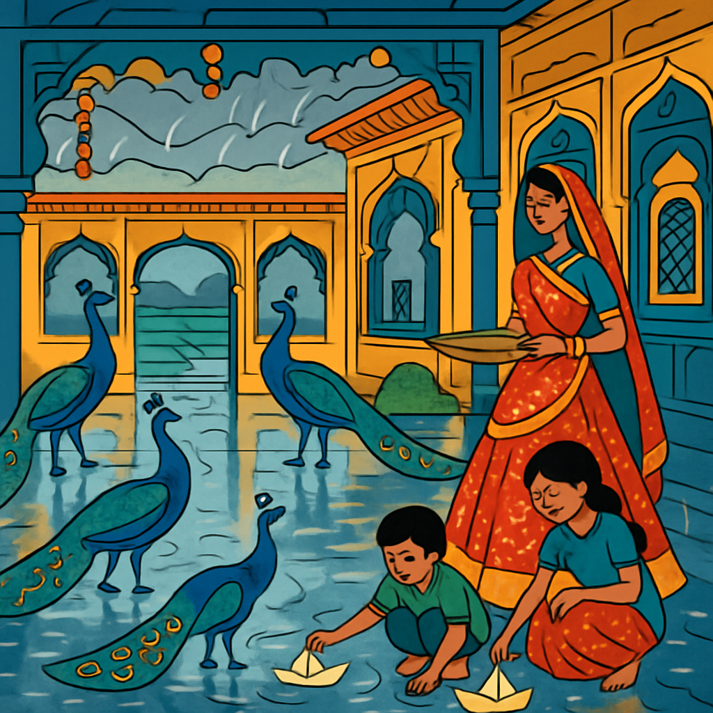 Monsoon Courtyard In India Paint by numbers art