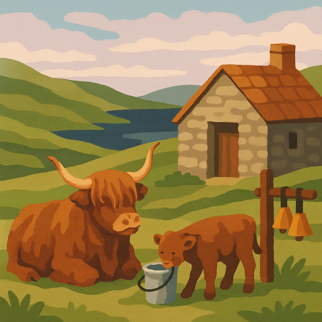 Highland Meadow With Cowbells Paint by numbers art