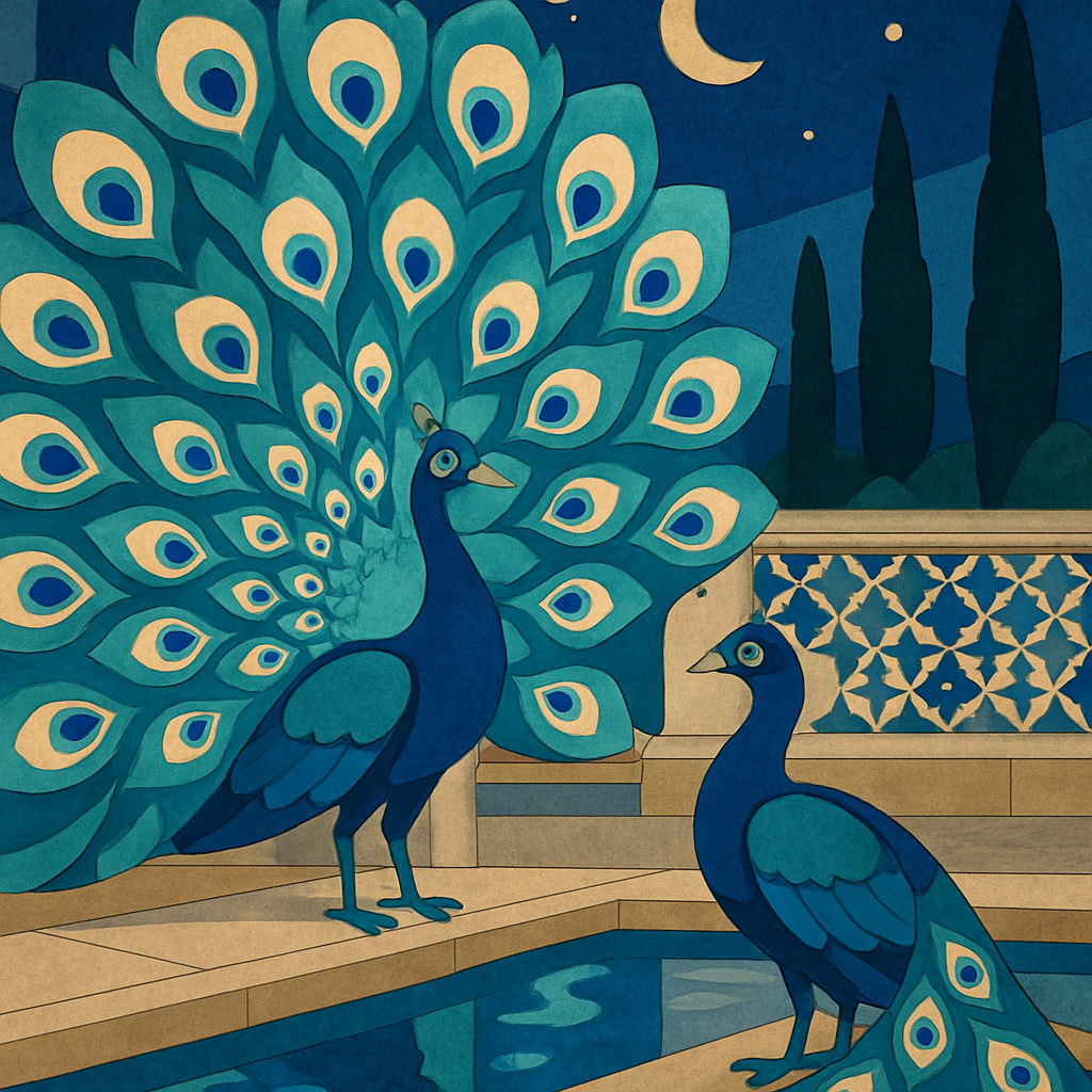 Moonlit Terrace With Peacock Courtship Paint by numbers kits