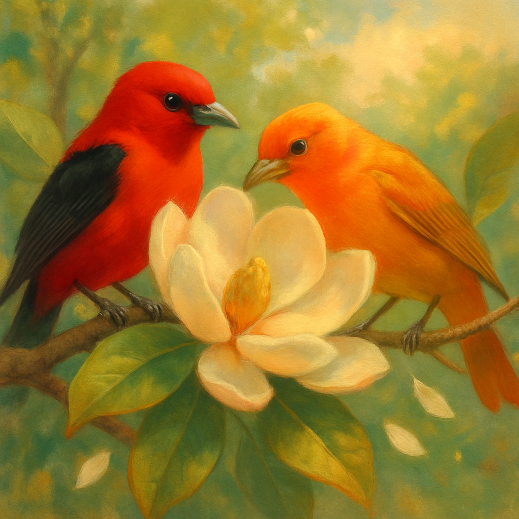 Tanager Feast On Magnolia Blooms paint by numbers