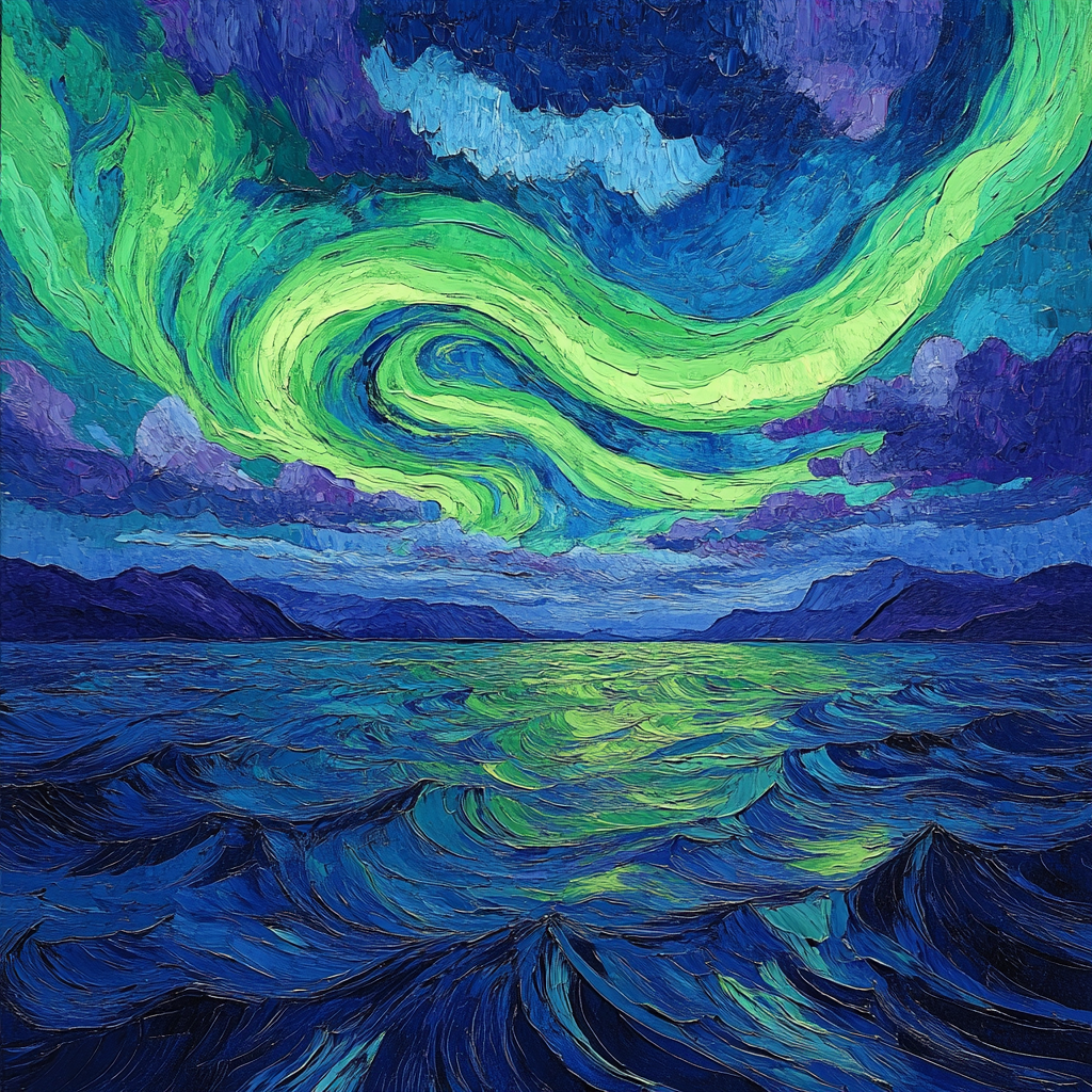 Edvard Munch Inspired Tectonic Aurora Over Silent Fjord paint by number