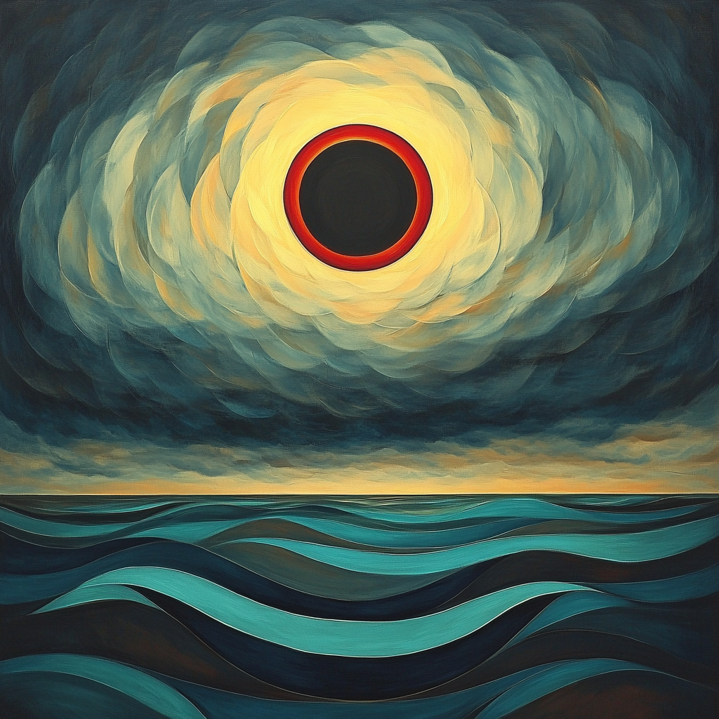 Edvard Munch Inspired Eclipse Blooming Across Storm Clouds paint by color