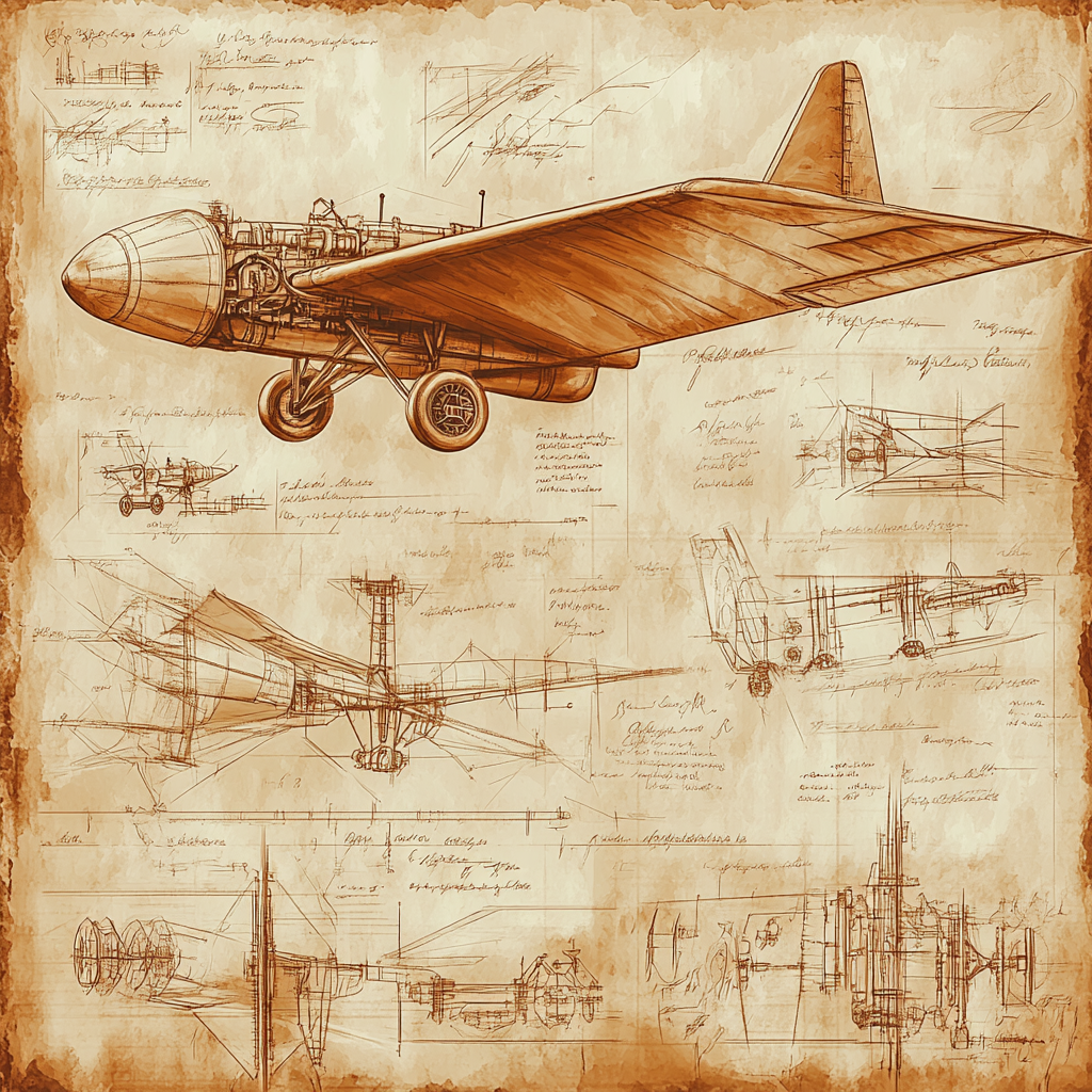 Leonardo Da Vinci Inspired Airplane Invention Study Numbered painting kits