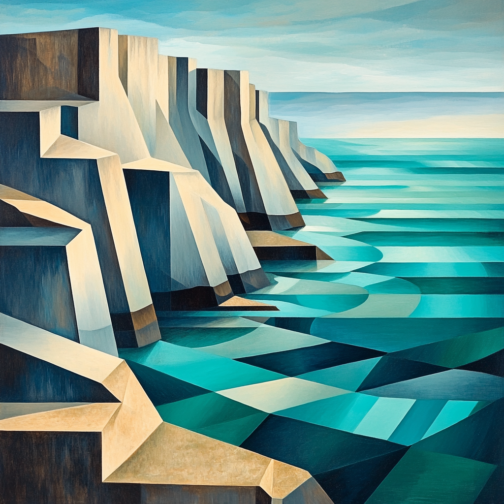 Pablo Picasso Inspired Fractured Coastal Cliffs And Tidal Mosaic Paint by numbers art