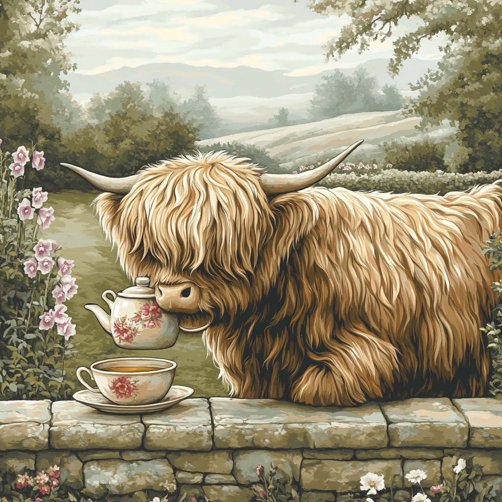 Tea Garden Highland Cow Paint by numbers kits