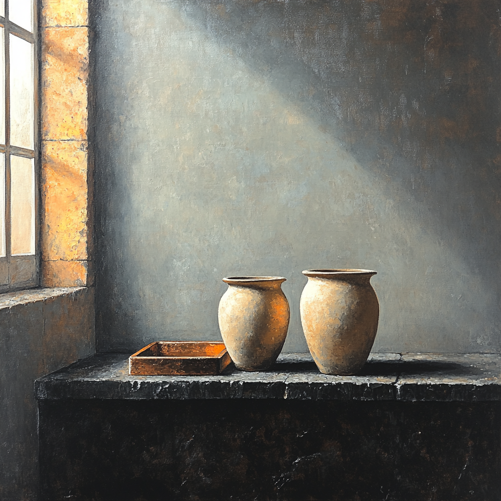 Diego Velázquez Inspired Silvery Bodegon Of Earthenware Jars In Mist Light DIY paint by numbers