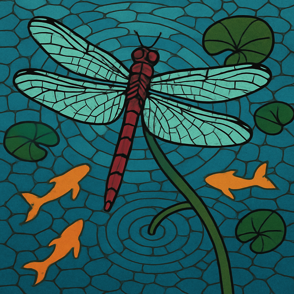 Dragonfly-Threaded Water Garden Mosaic Number painting