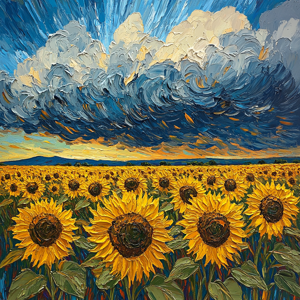 Van Gogh Inspired Stormy Sunflower Fields paint by color