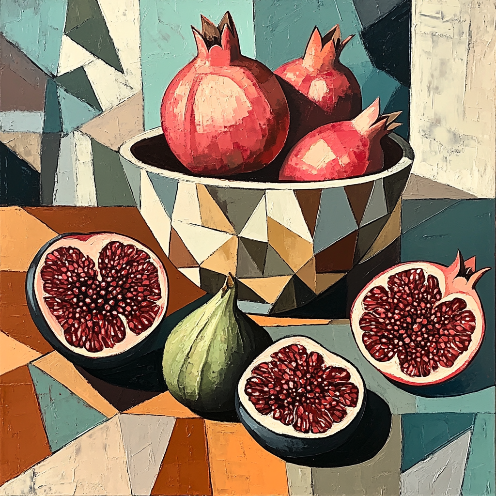 Pablo Picasso Inspired Cubist Orchard Still Life With Fractured Pomegranates Painting by numbers kit