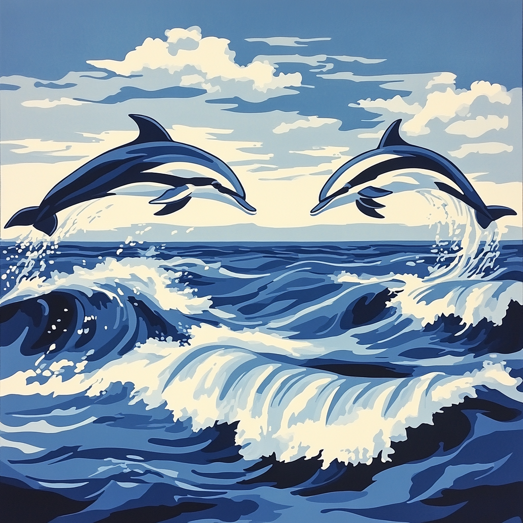 Katsushika Hokusai Inspired Ocean Wind And Dolphins Painting by numbers kit