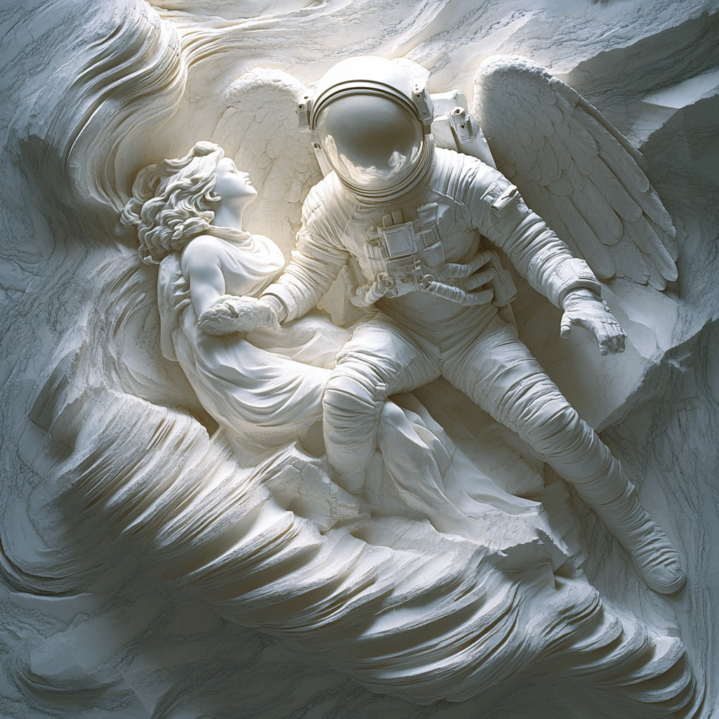 Michelangelo Inspired Marble Study Of Astronaut And Angel painting number kit