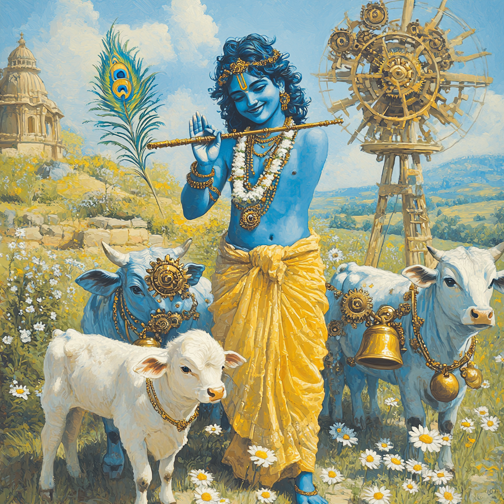 Krishna And The Clockwork Cow Bell Meadow Numbered painting kits