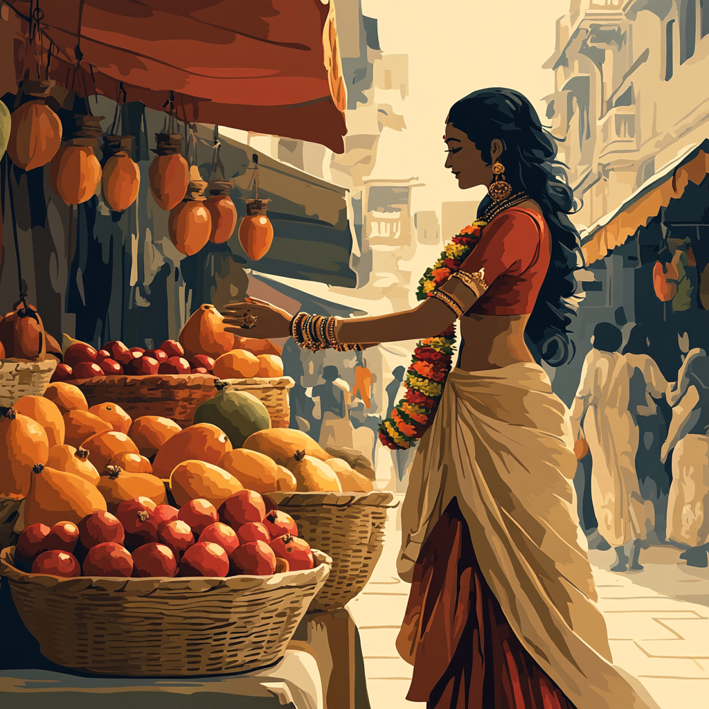 Marketplace Blessing Parvati With Fresh Fruits paint by number