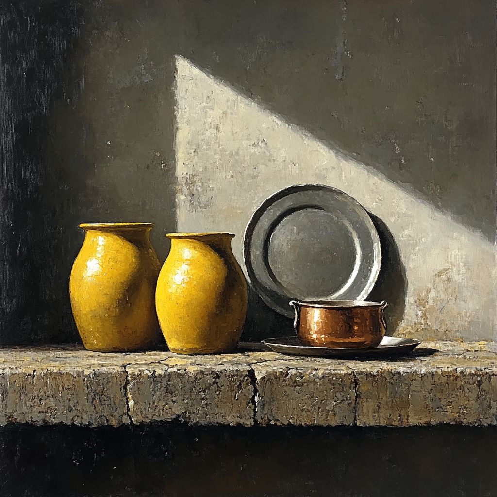 Diego Velázquez Inspired Silvery Bodegon Of Earthenware And Copper Paint by numbers art