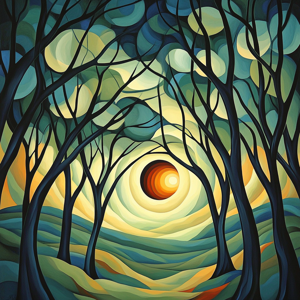 Edvard Munch Inspired Eclipse Wind Through A Twisted Forest Canopy paint by color