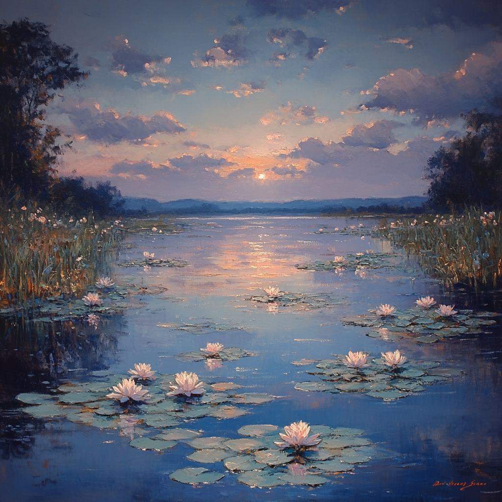 Claude Monet Inspired Noctilucent Cloud Twilight Over Waterlilies painting number kit