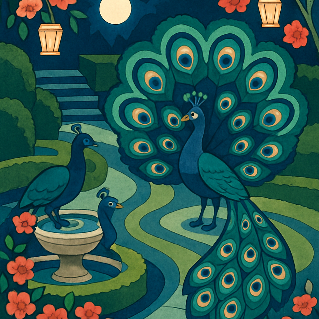 Garden Lanterns With Peacock Courtship paint by number