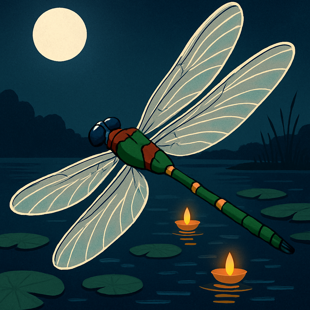 Lantern Boats With Dragonfly Skim Paint by numbers art