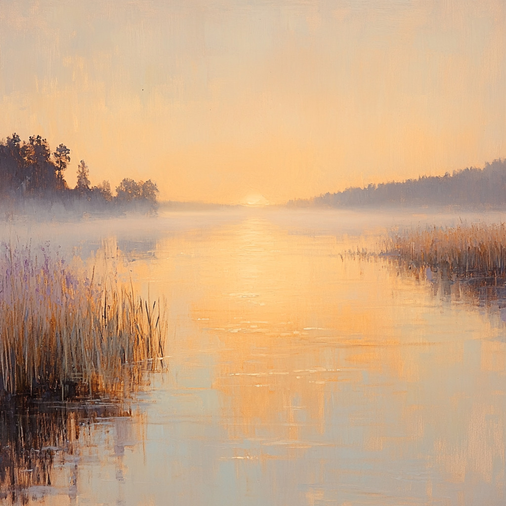 Claude Monet Inspired Sunrise Over Misty River paint by color