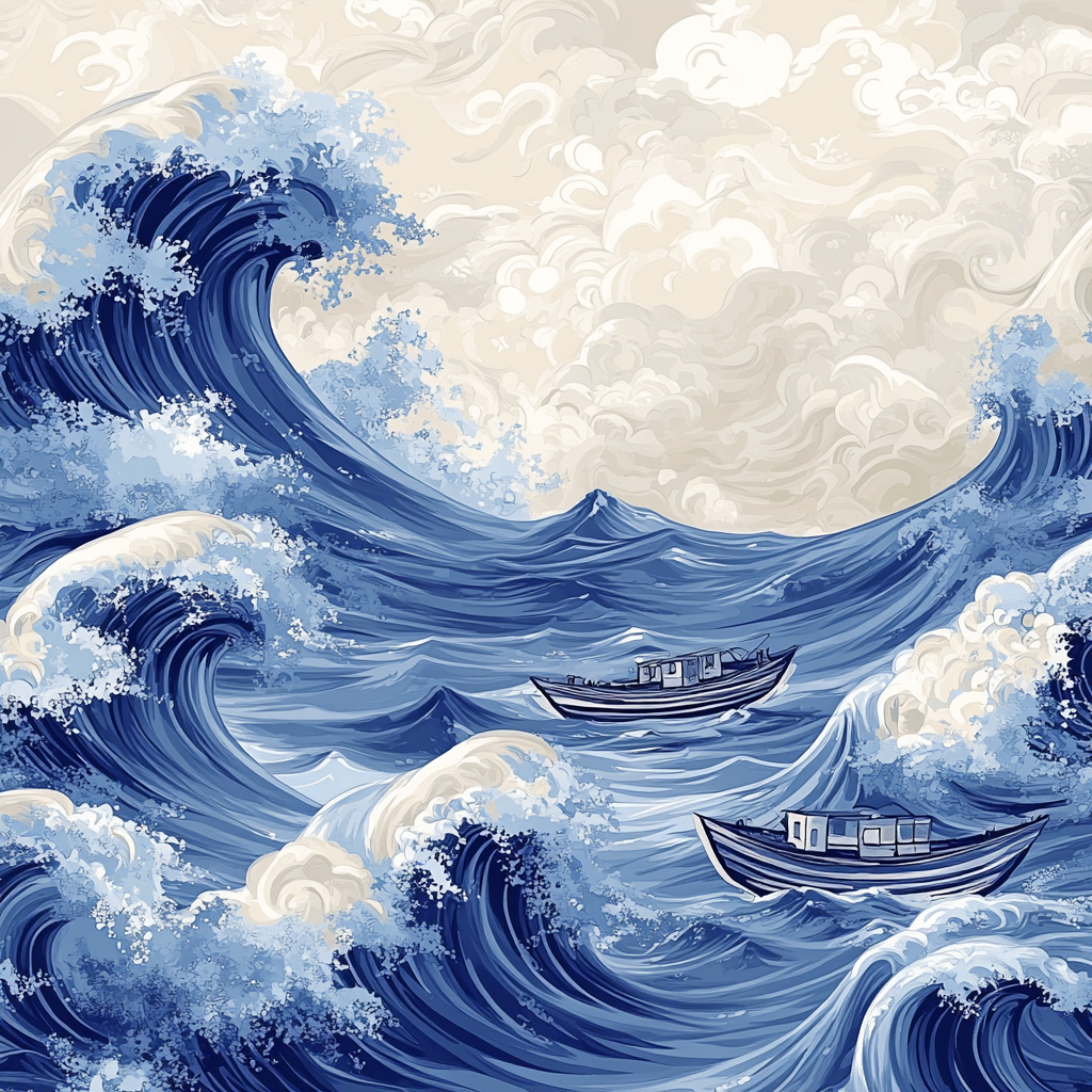 Katsushika Hokusai Inspired Stormy Ocean Waves Numbered painting kits
