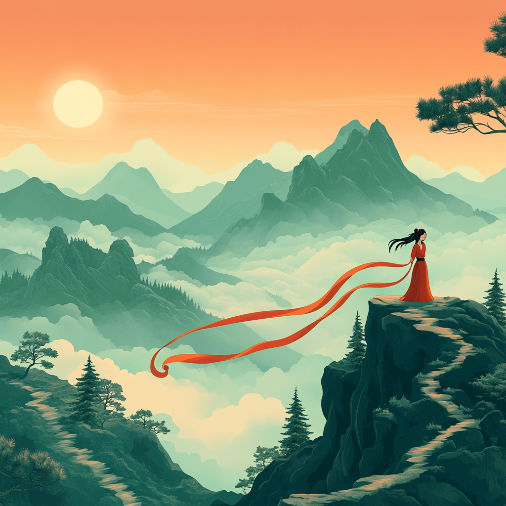 Mulan Mountain Sunrise Ribbon Trail paint by color