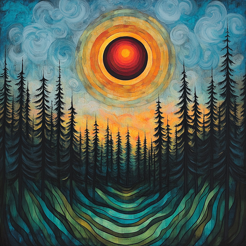 Edvard Munch Inspired Eclipse Bloom Above Whispering Pines DIY paint by numbers