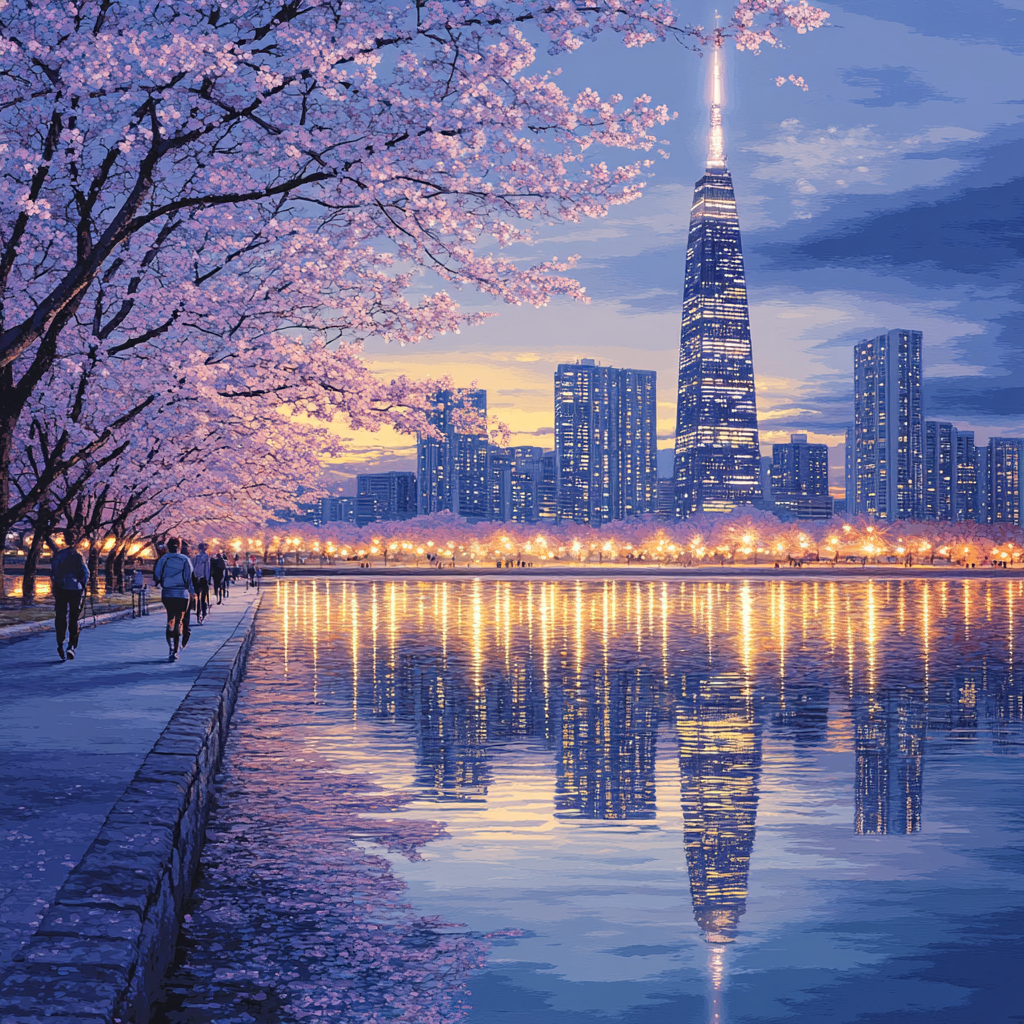 Skyline From Seokchon Lake Seoul South Korea Paint by numbers art