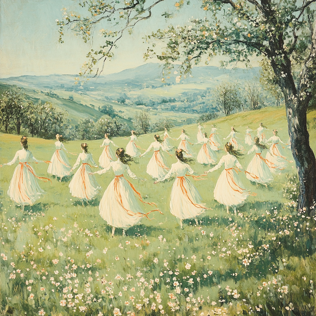 Sandro Botticelli Inspired Spring Festival Procession Number painting