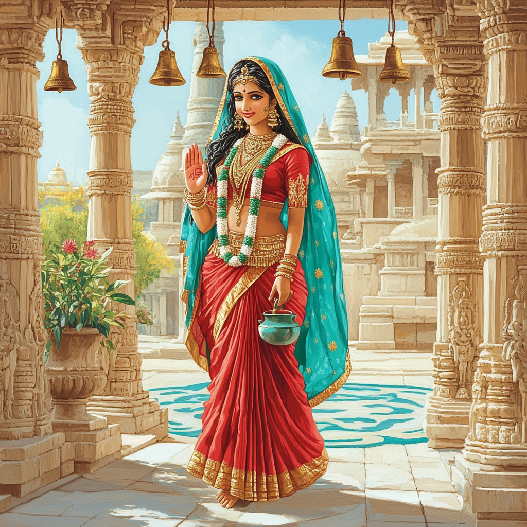 Temple Courtyard With Parvati Blessing paint by color