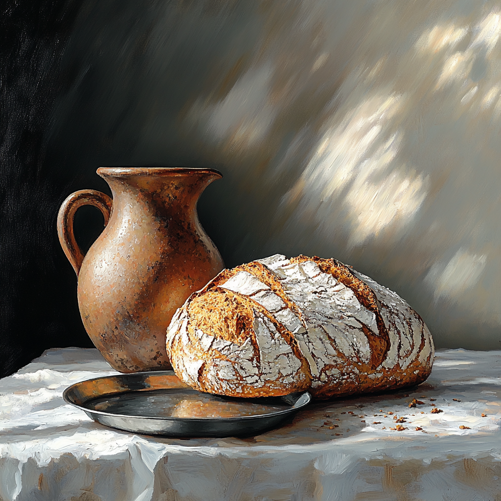 Diego Velázquez Inspired Market Still Life With Bread And Clay Vessel Under Storm Light painting number kit