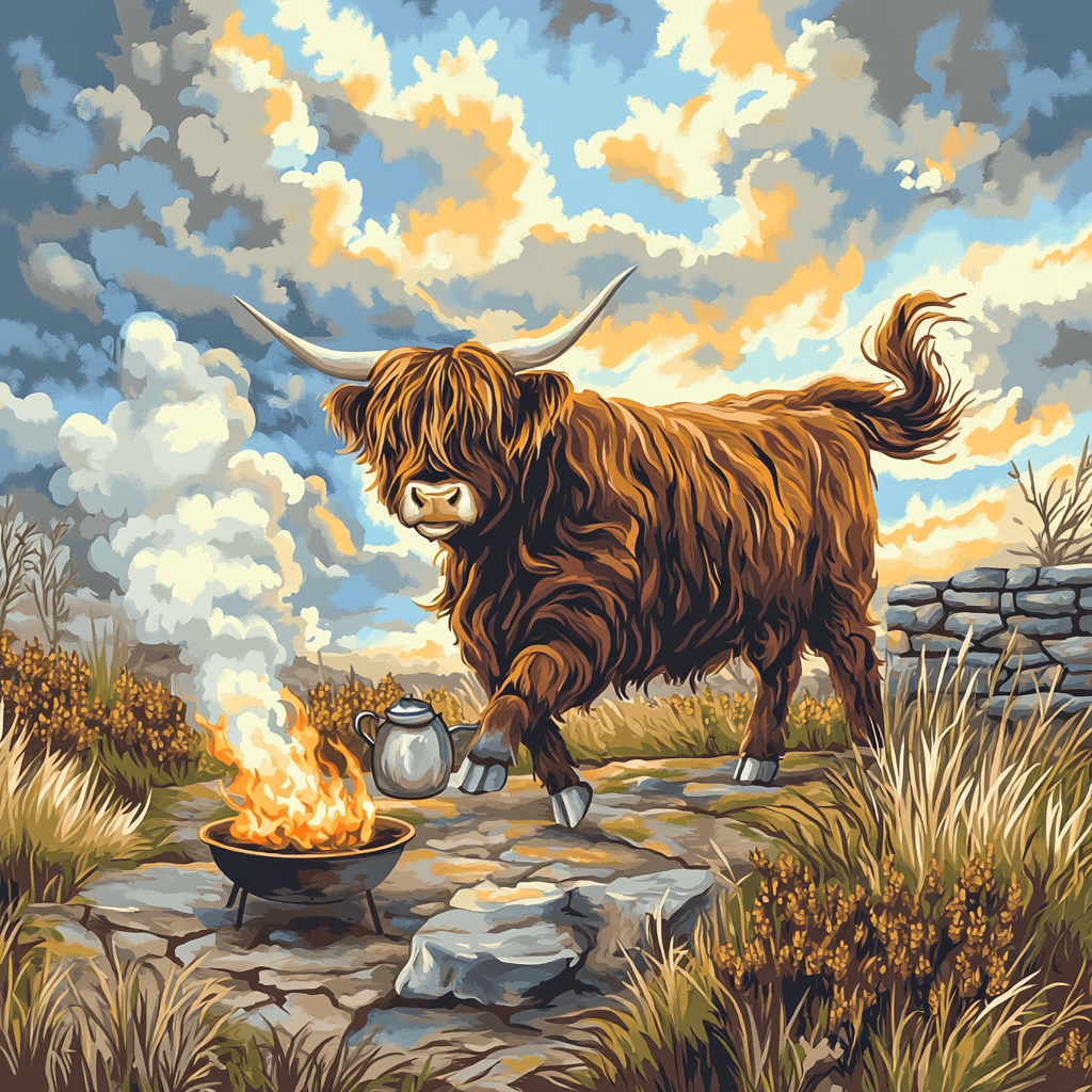 Highland Cow Storm Kettle Dance Paint by numbers art