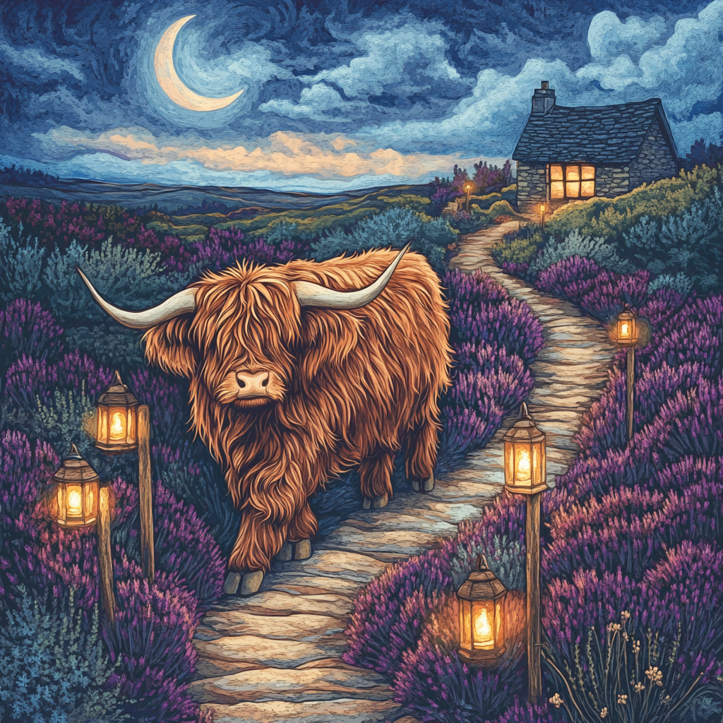 Lantern Path Highland Cow Numbered painting kits