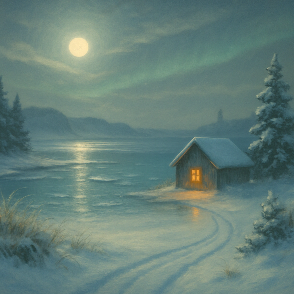 Moonlit Sleigh Track Over The Frozen Sound Number painting