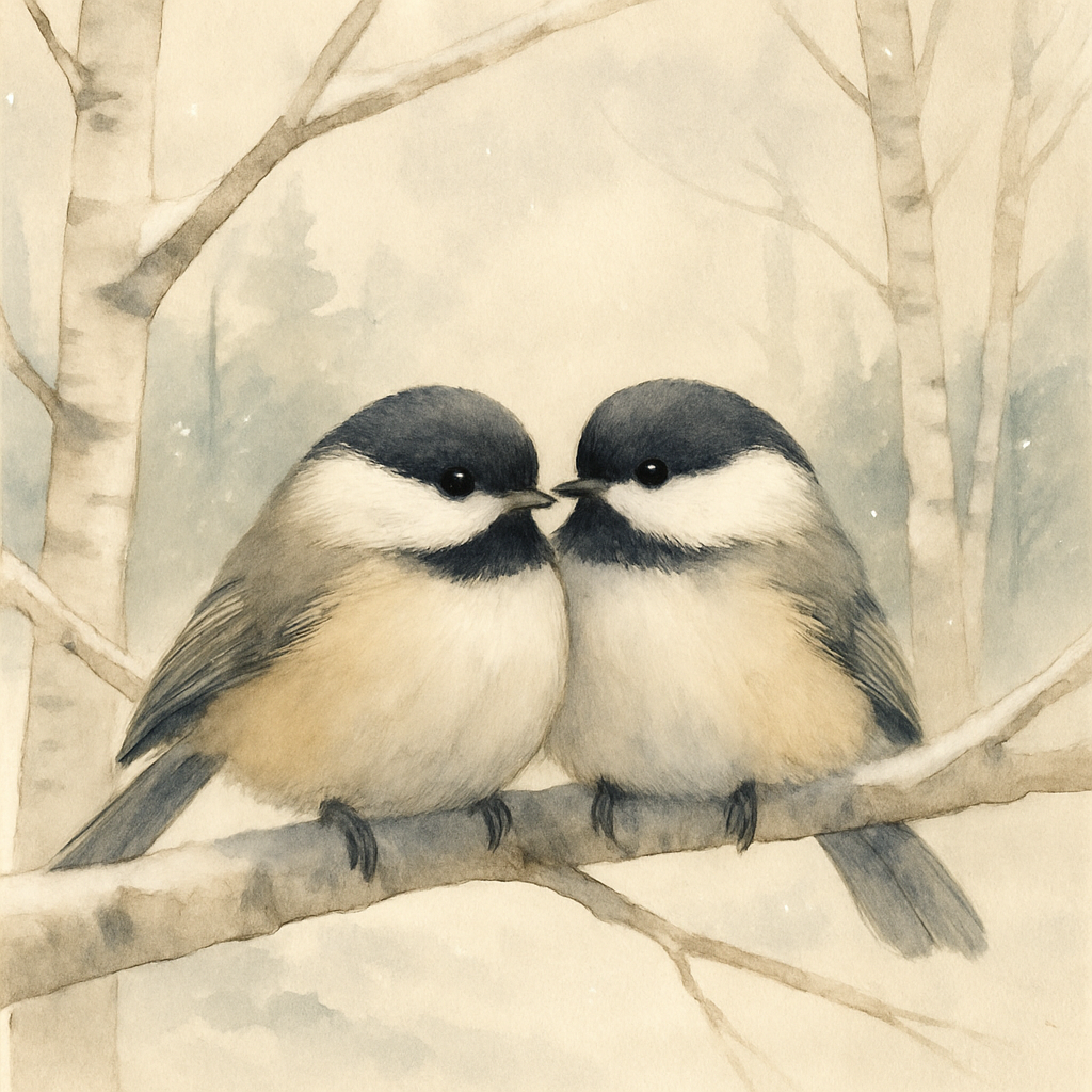 Snowy Birch Rest For Two Chickadees paint by number