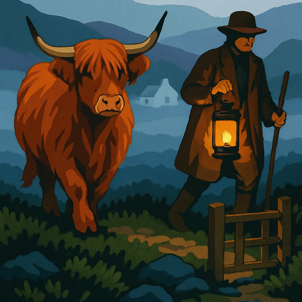 Lantern Lit Cow On The Misty Moor painting number kit