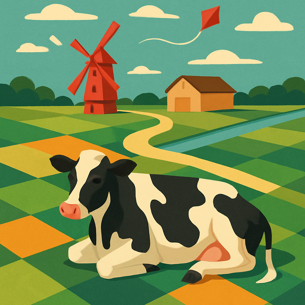 Patchwork Windmill Meadow With Cow Numbered painting kits