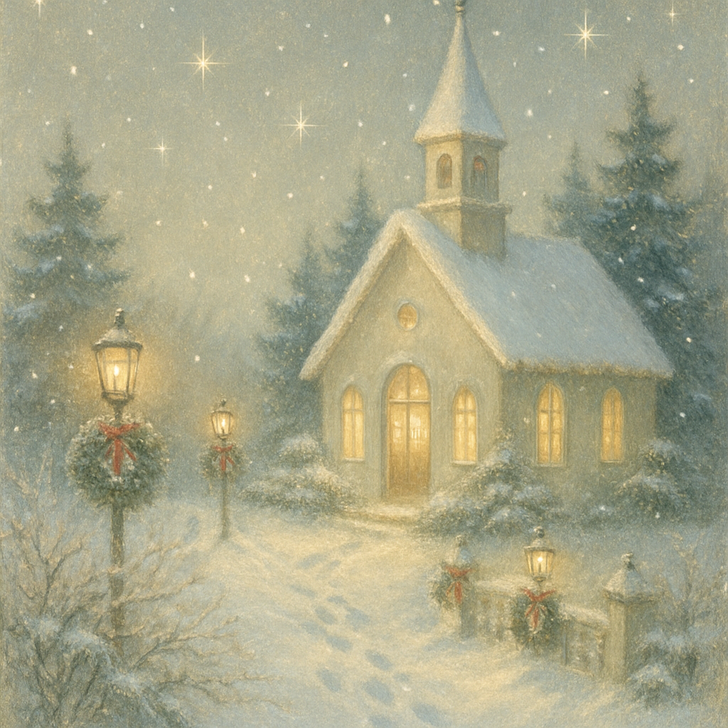 Silent Chapel Beneath Falling Star Snow paint by number