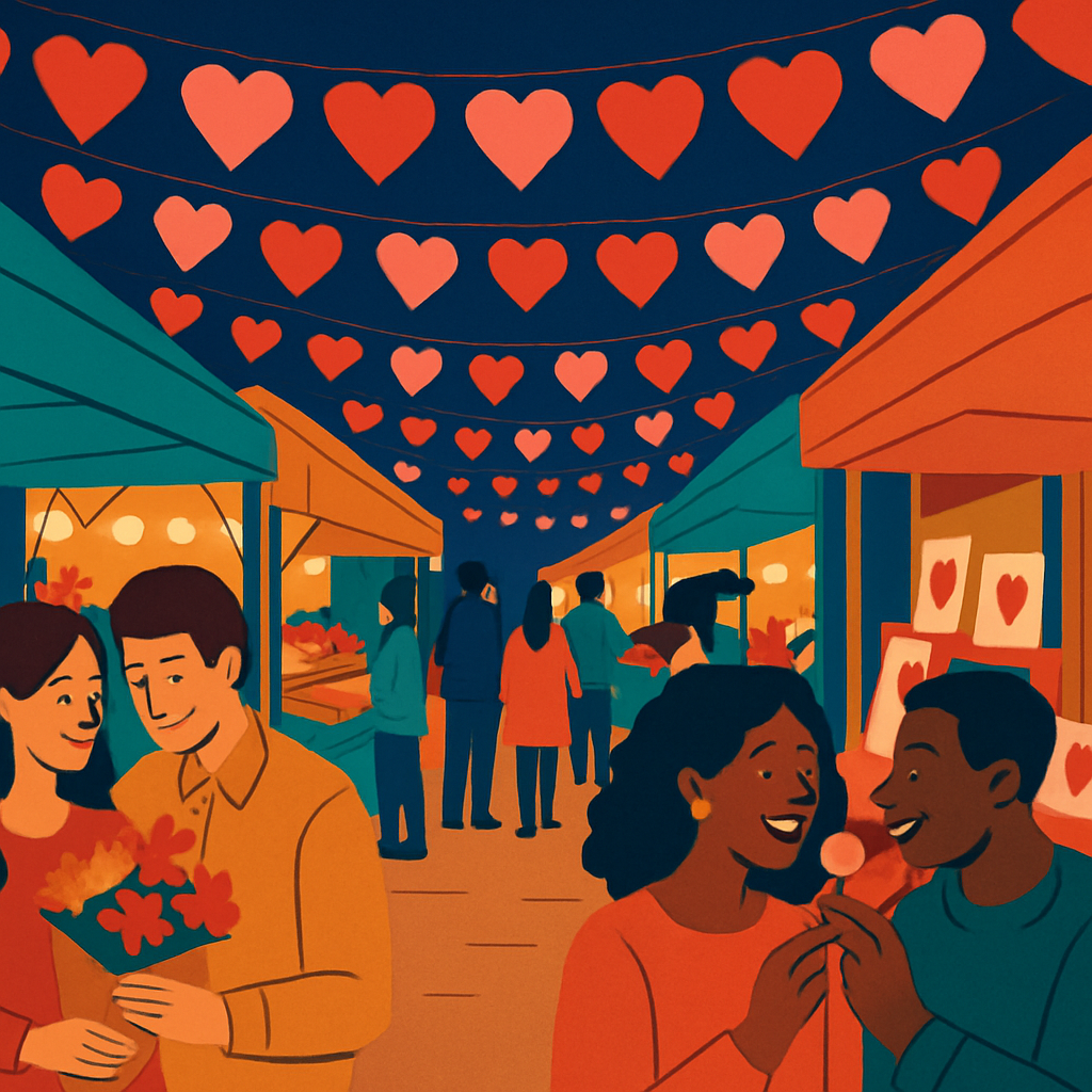 Valentines Day Street Market Of Lantern Hearts Painting by numbers kit