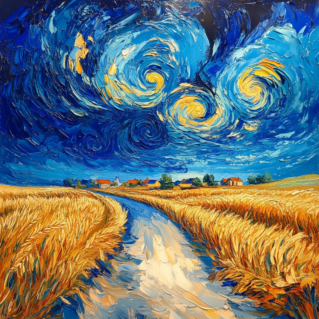 Van Gogh Inspired Stormy Wheatfield Road paint by number