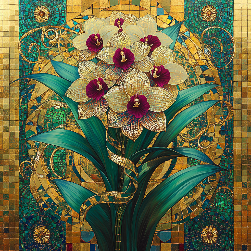 Gustav Klimt Inspired Golden Orchid Garden paint by numbers