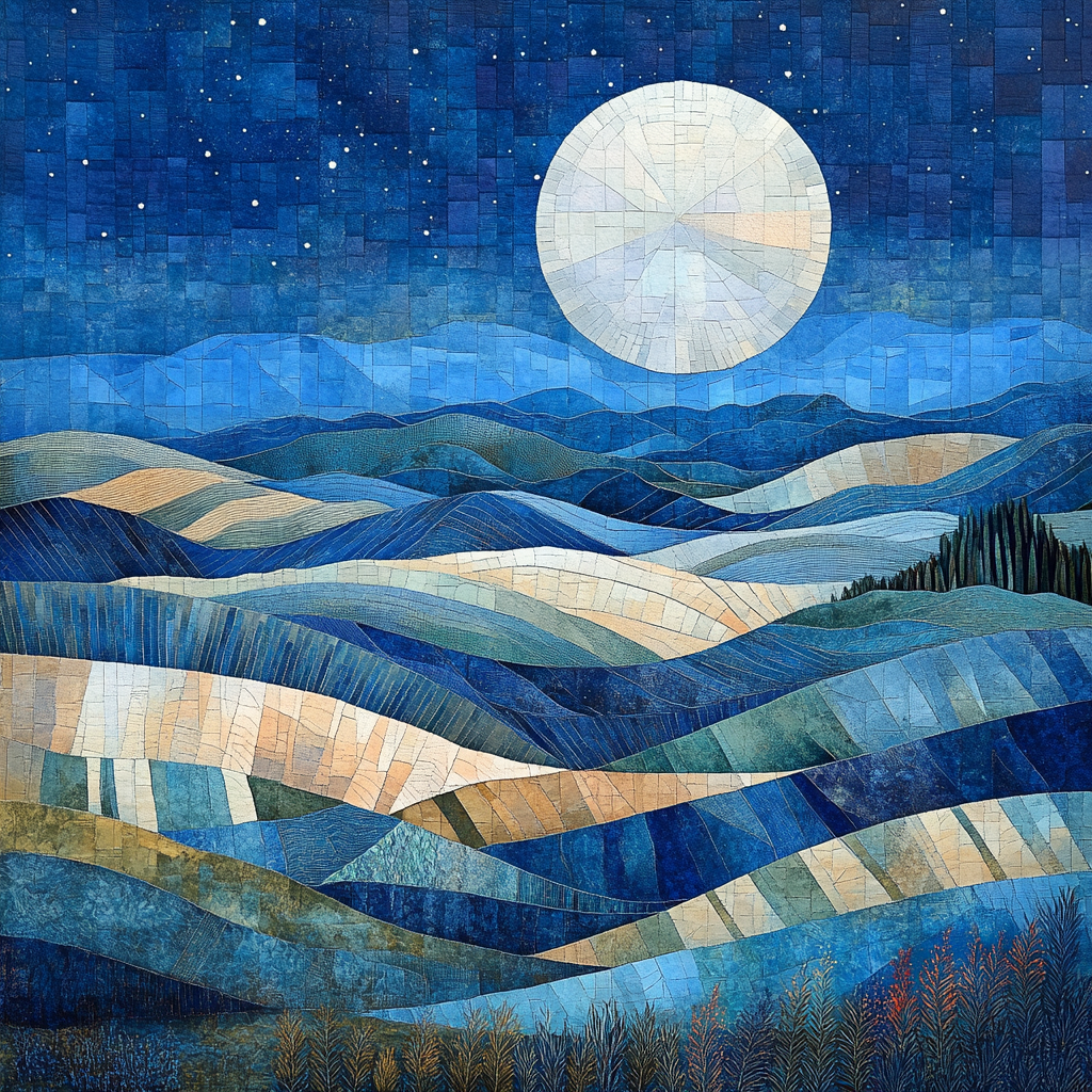 Pablo Picasso Inspired Cubist Moonlit Terraced Hillscape paint by number